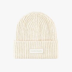 Favorite Daughter Beige Knit Logo Patch Rib Beanie